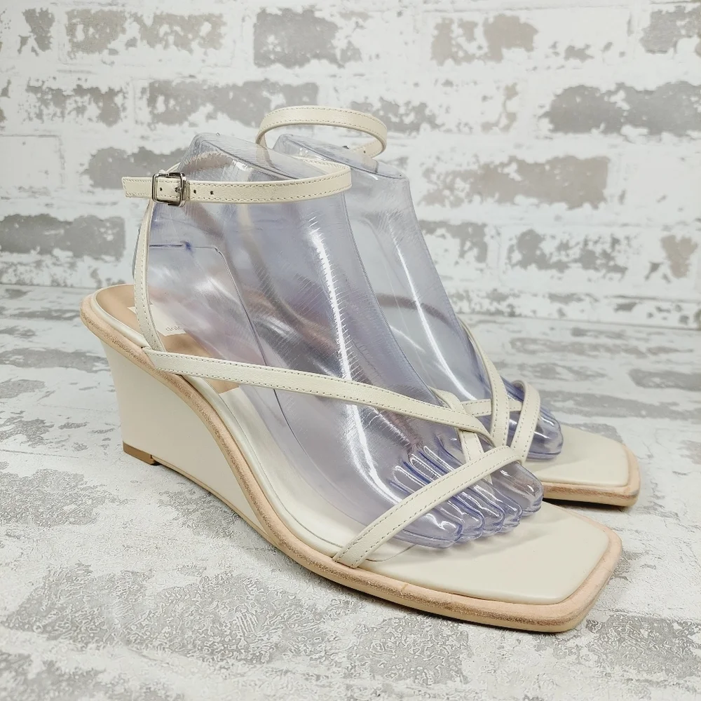 New Dolce Vita Gemini Ivory Leather Strappy Wedge Sandal V241